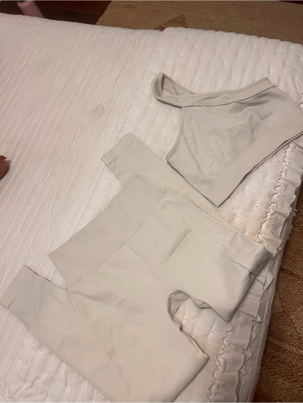 Ribbed High-Waist Leggings & Bra Set - Cream